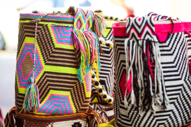 Traditional bags hand knitted by women of the Wayuu community