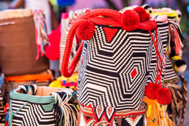Traditional wayuu bags hand knitted by women of the Wayuu community