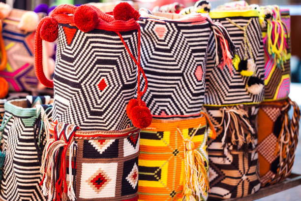 Traditional bags hand knitted by women of the Wayuu community