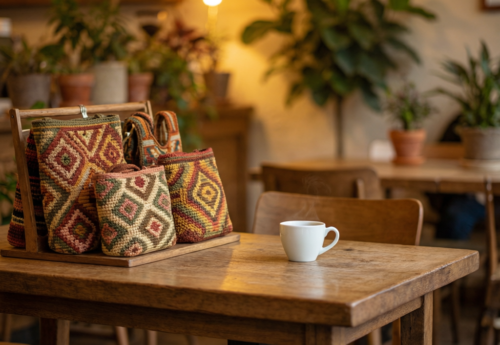 Boutique visual merchandising that communicates handmade bag value through styling